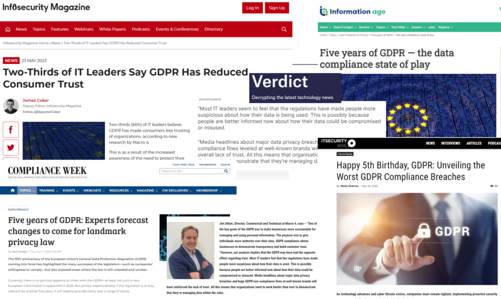 Technology PR agency media coverage from GDPR survey campaign